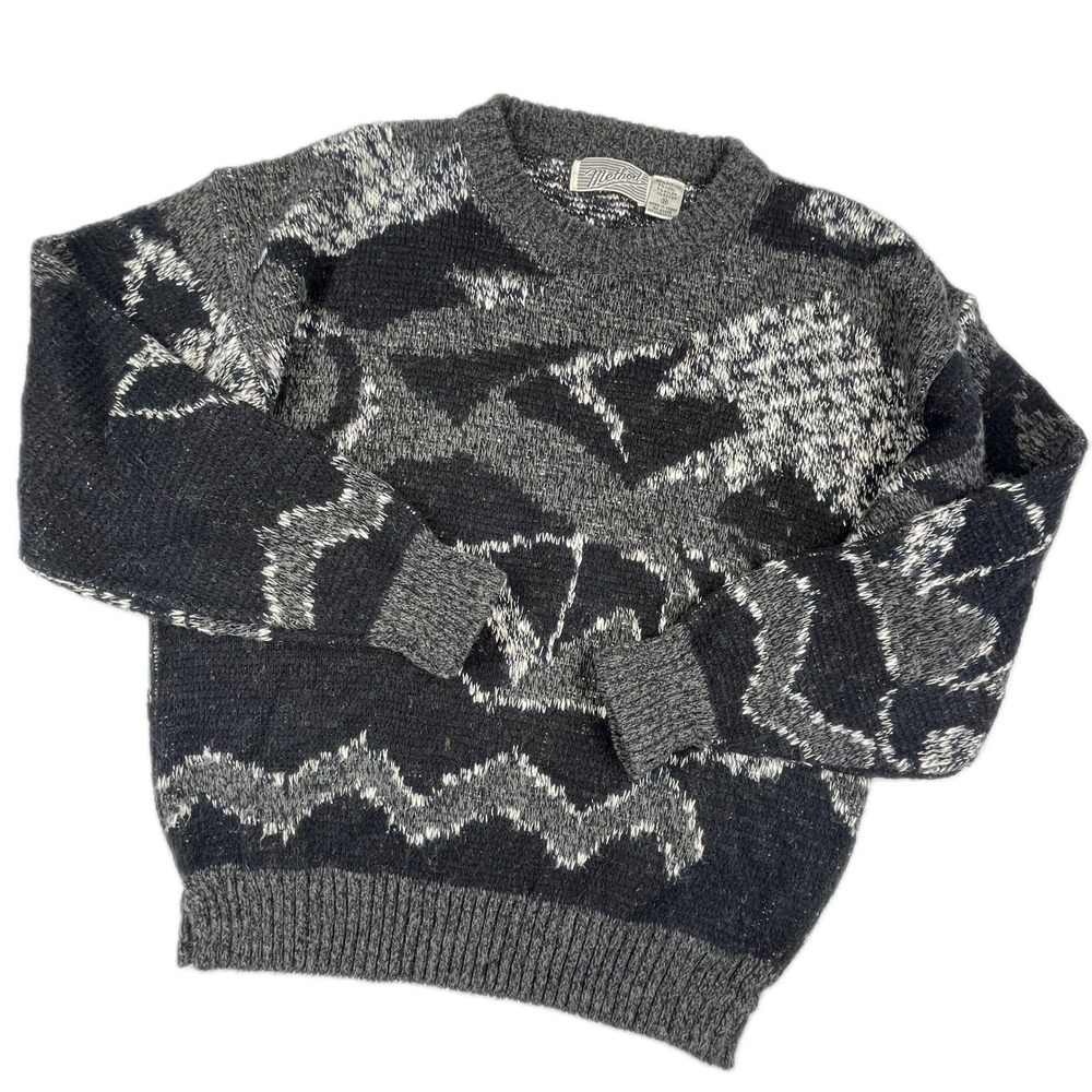 Vintage Method Geo Abstract Crewneck Sweater M Gray Grandpa Grunge Retro 90s 80s